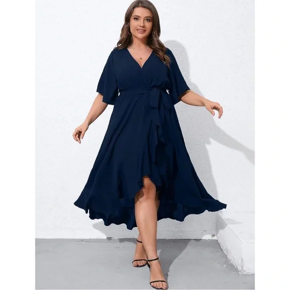 New SCOMCHIC Plus Size Navy Dress - Size XL - Brand New Without Tags - Picture 1 of 6